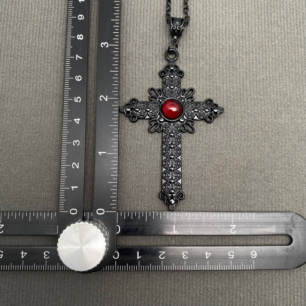 Mio Queena - Gothic Red Glass Inlaid Cross Charm Necklace - GT