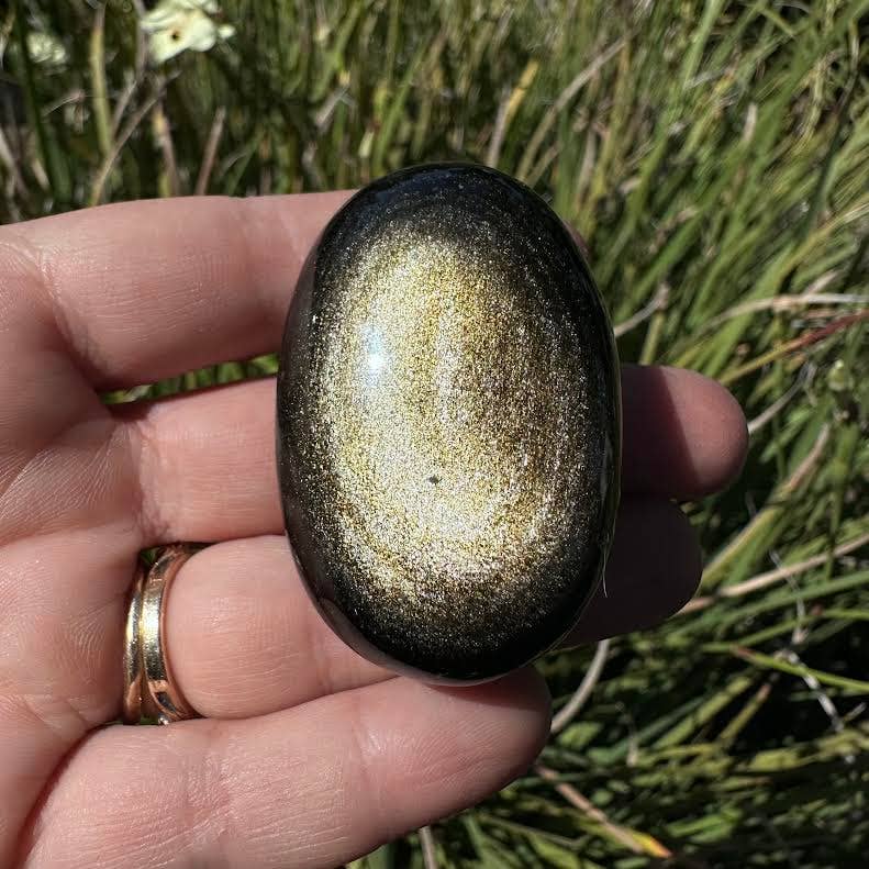 Gold Sheen Obsidian Palm Stone