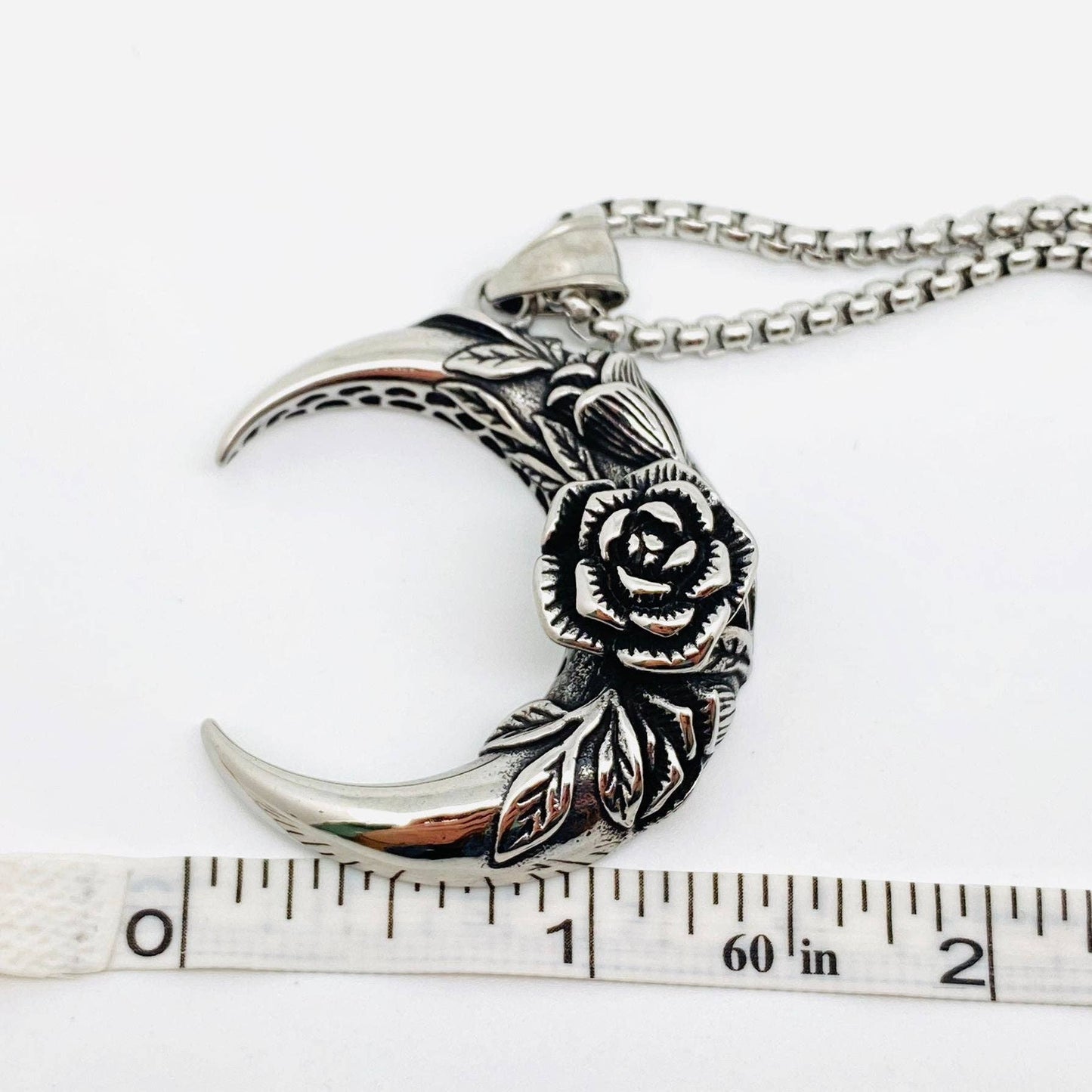 Mio Queena - Rose Crescent Moon Charm Stainless Steel Necklace -MJ/MNP/MS: Pendant + chain