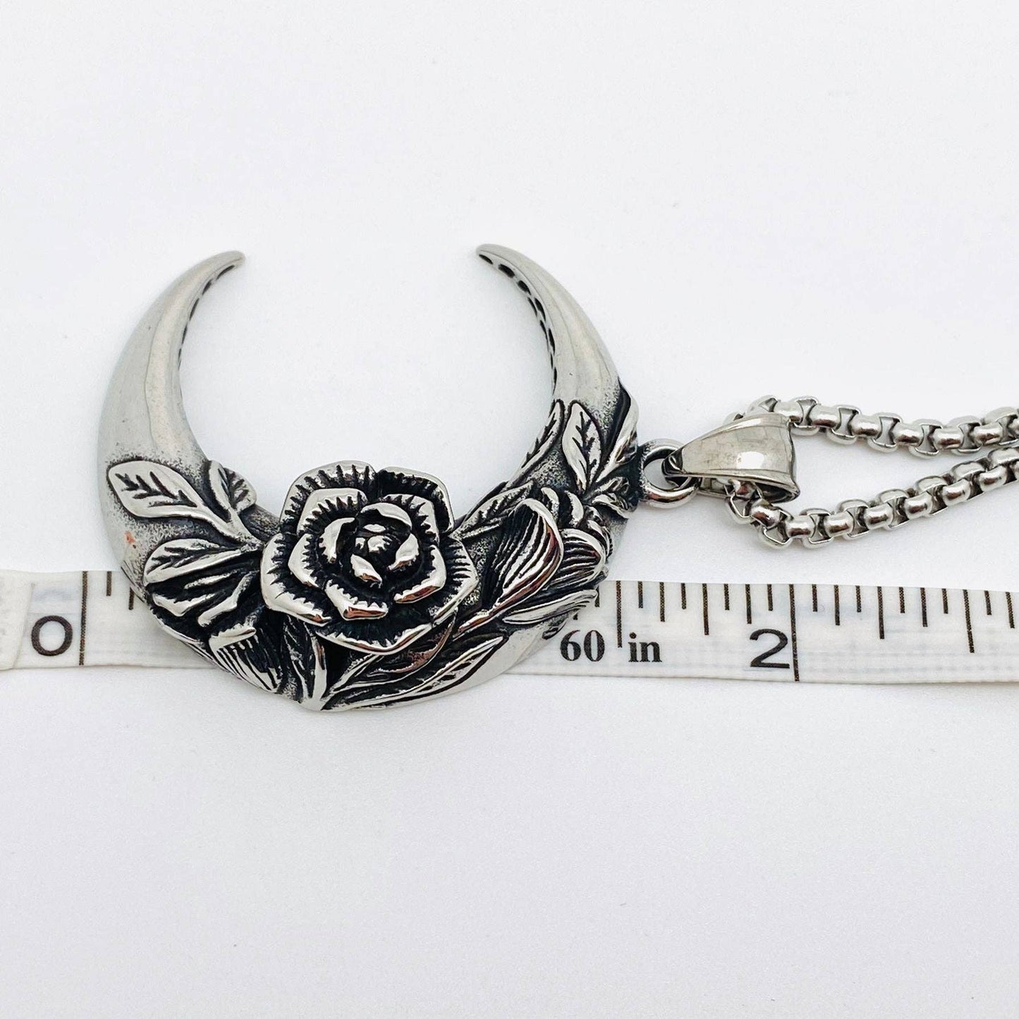 Mio Queena - Rose Crescent Moon Charm Stainless Steel Necklace -MJ/MNP/MS: Pendant + chain