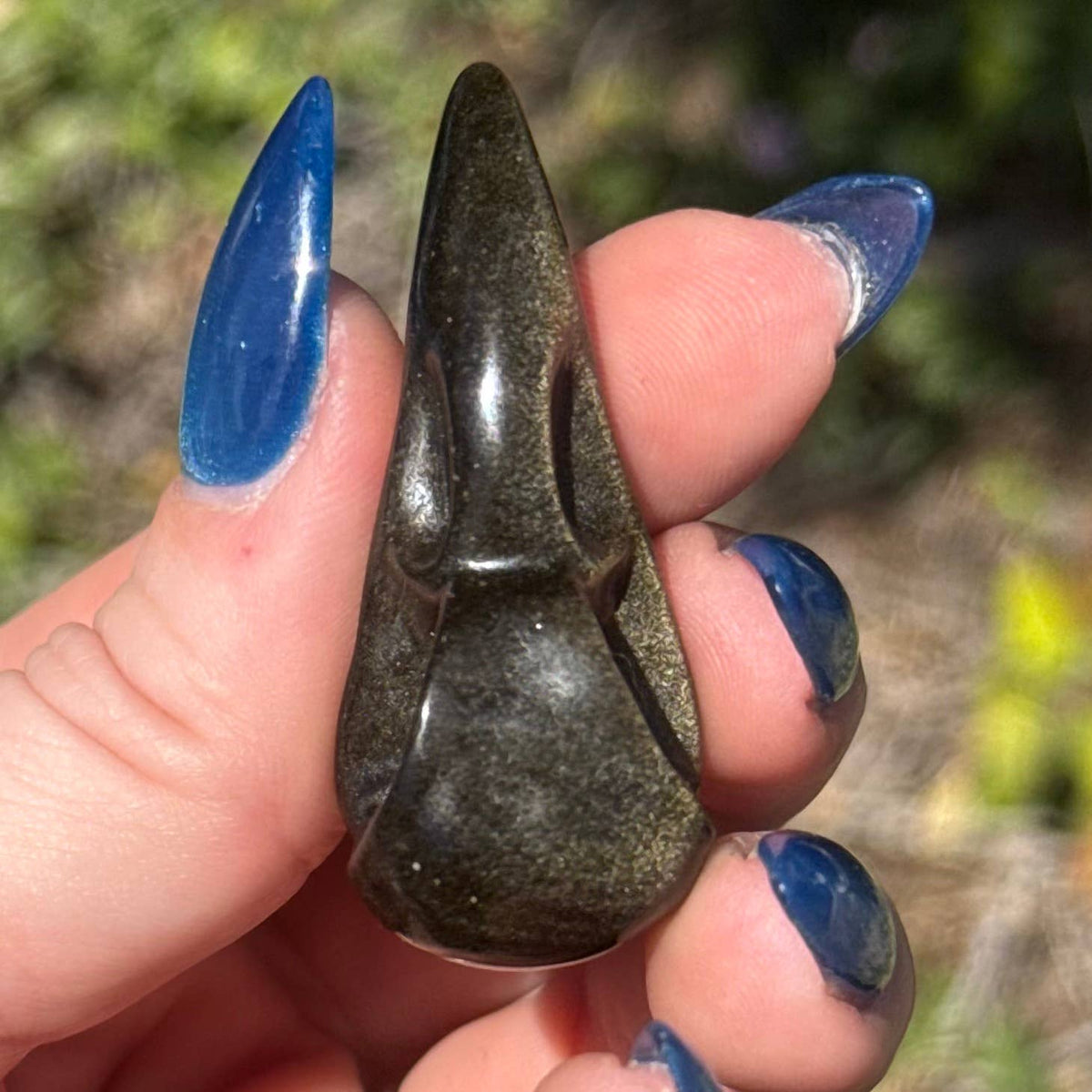 Gold Sheen Obsidian Raven Skull Carving - Small