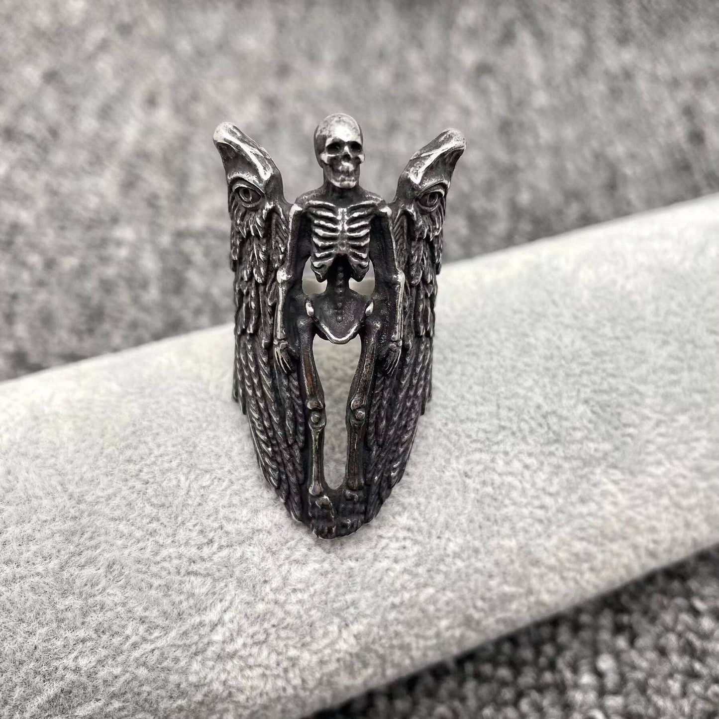 Mio Queena - Gothic Demon Wings Skull Stainless Steel Ring - MJ/MR/GT: 13