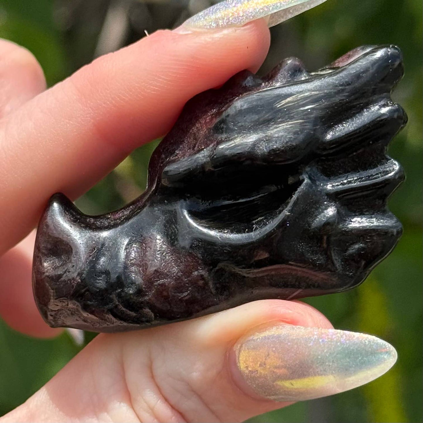 Garnet and Arfvedsonite Dragon Head 
