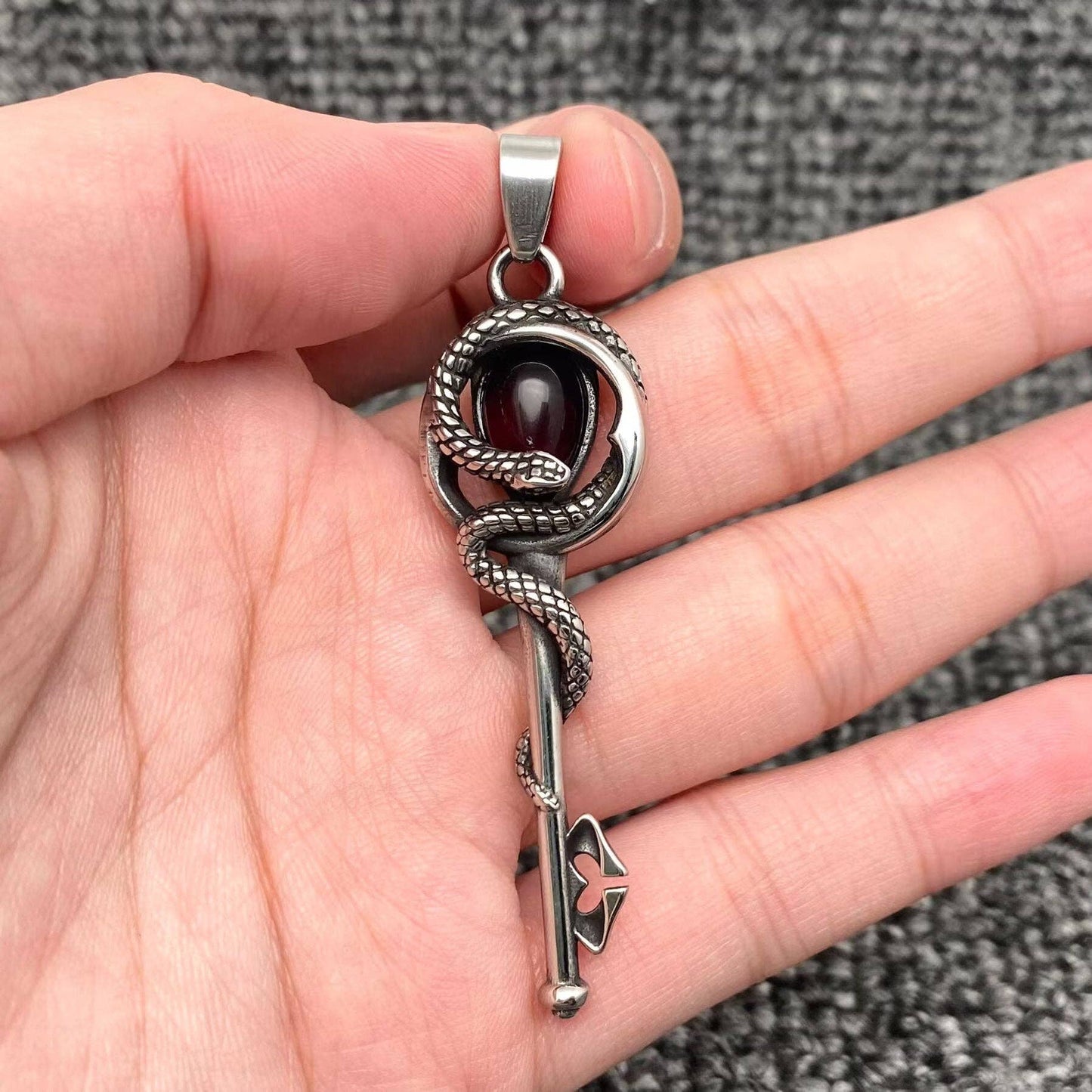 Mio Queena - Inlaid Glass Snake Coil The Key S.Steel Pendant - MJ/MNP