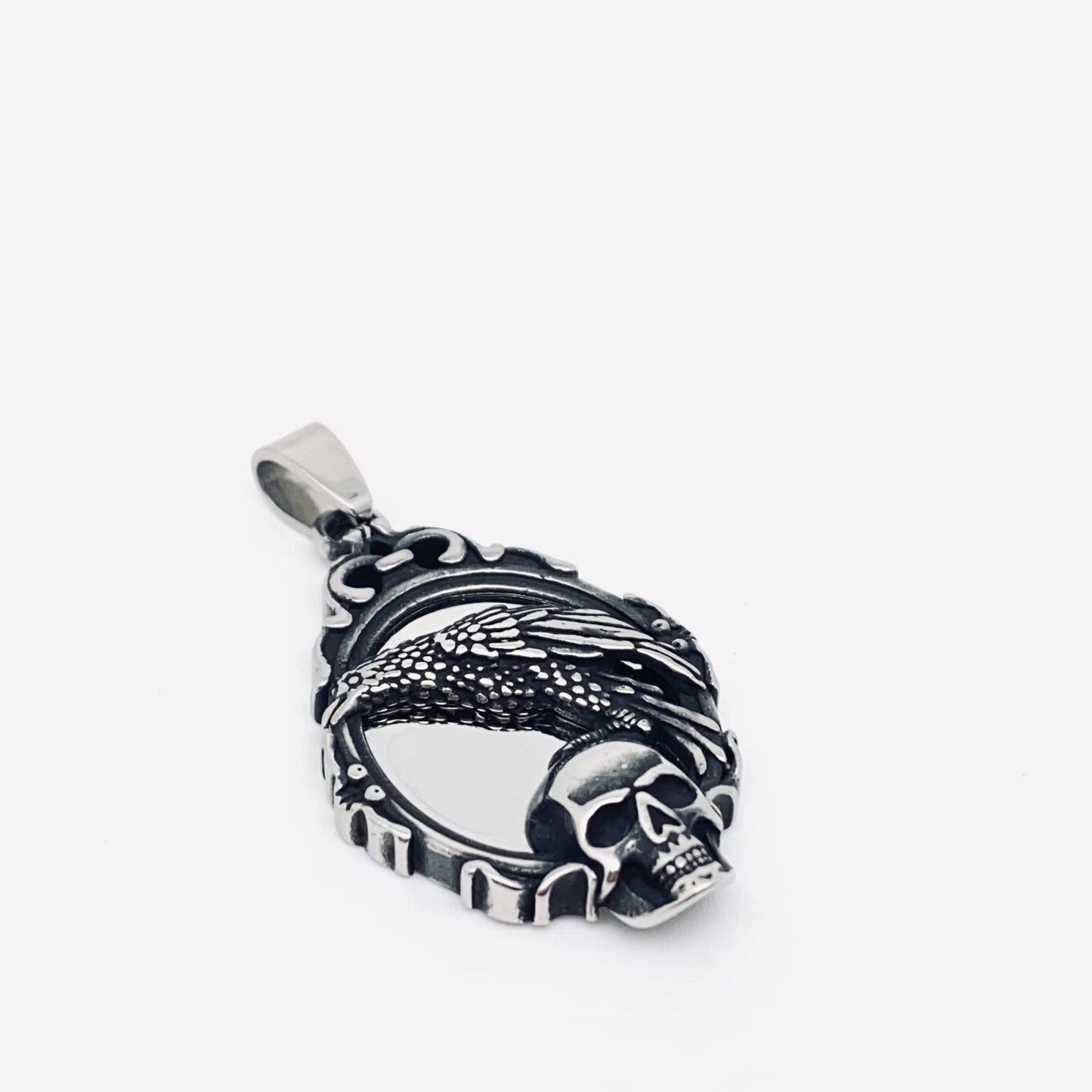Mio Queena - Magic Mirror Crow Standing on Skull Steel Charm - MJ/MNP: Single Pendant