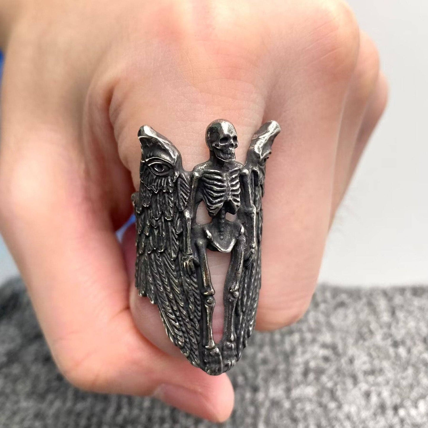 Mio Queena - Gothic Demon Wings Skull Stainless Steel Ring - MJ/MR/GT: 13