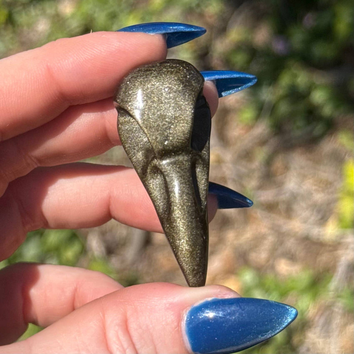 Gold Sheen Obsidian Raven Skull Carving - Small