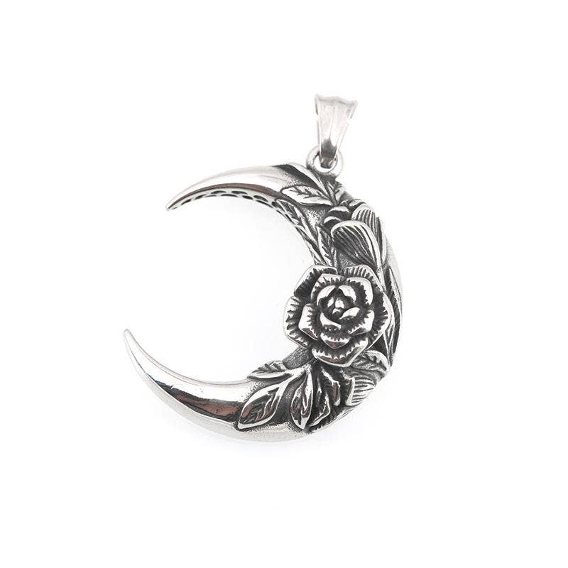 Mio Queena - Rose Crescent Moon Charm Stainless Steel Necklace -MJ/MNP/MS: Pendant + chain
