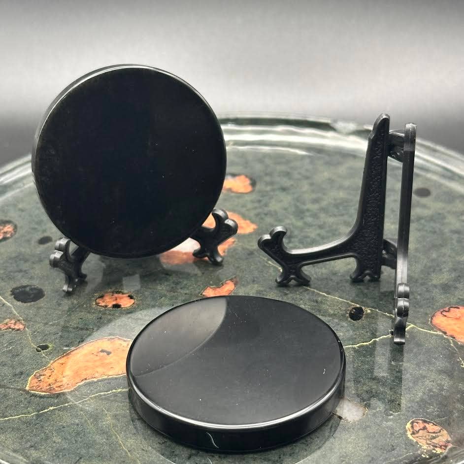 Obsidian Scrying Mirror with Stand - 1 set