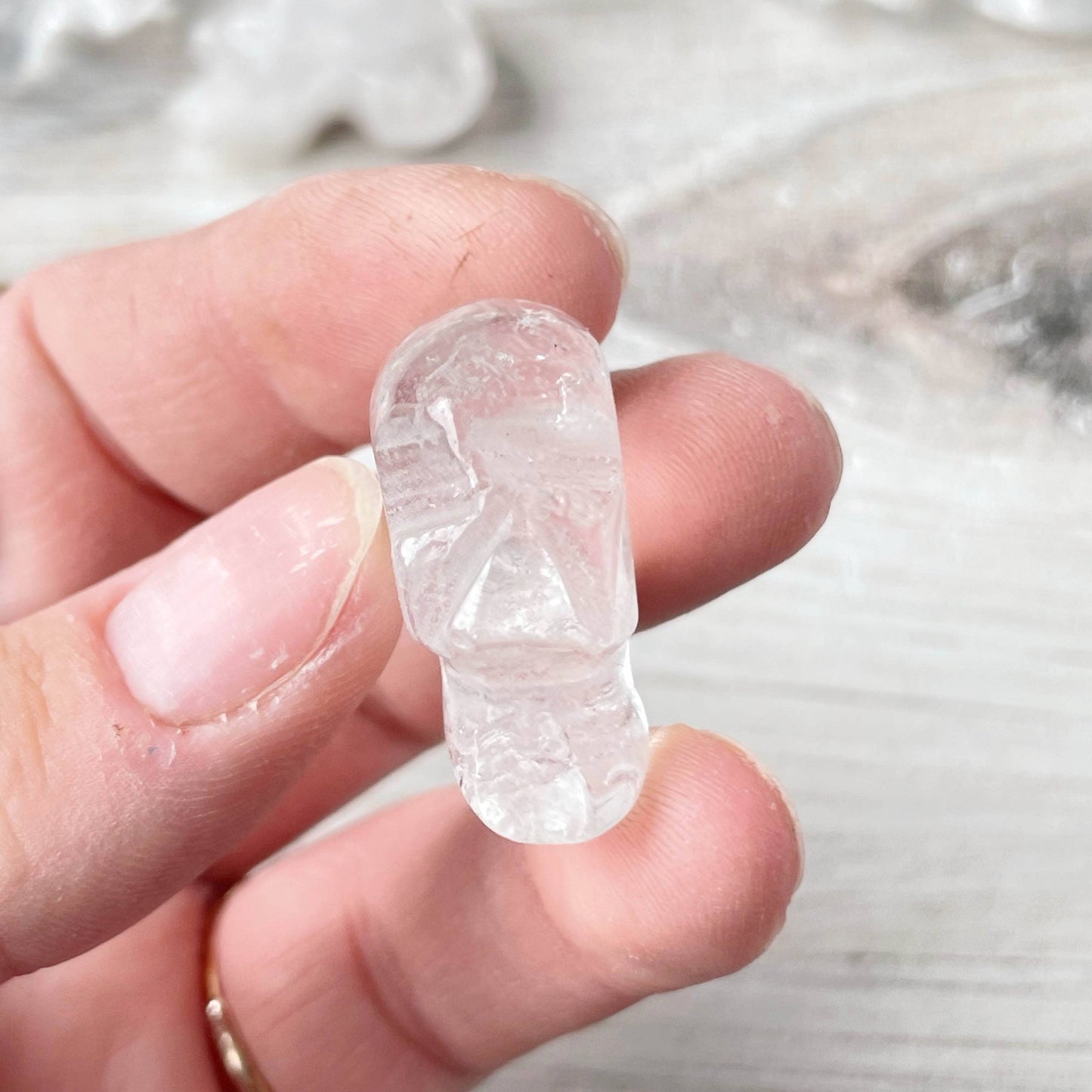 Mini Clear Quartz Skull Tumble