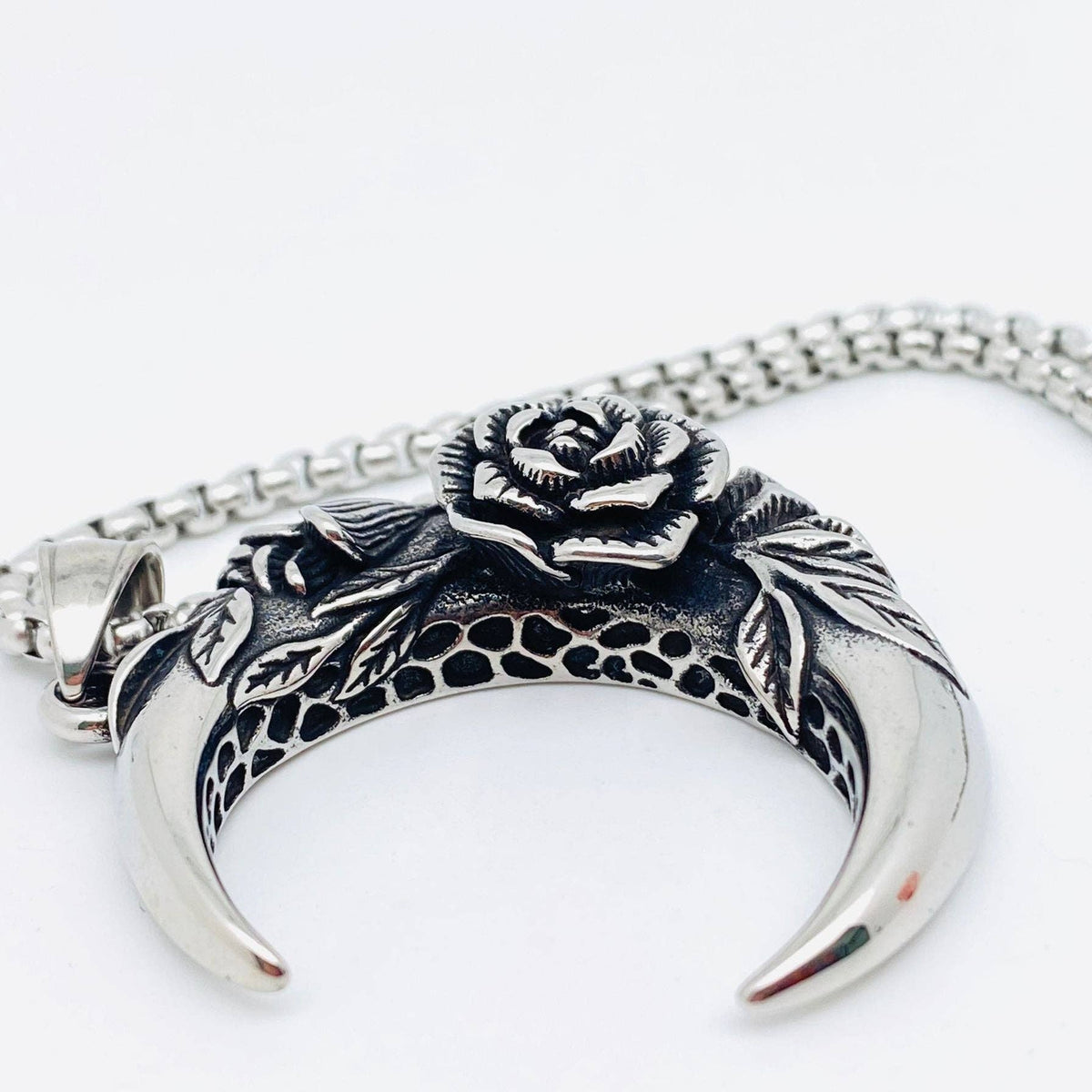 Mio Queena - Rose Crescent Moon Charm Stainless Steel Necklace -MJ/MNP/MS: Pendant + chain