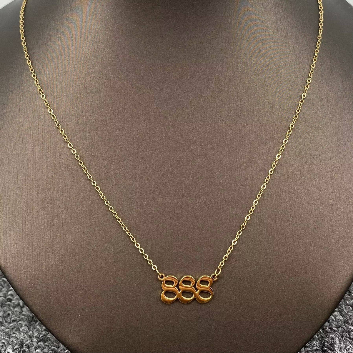 Mio Queena - Lucky Numbers 18K Gold Plated Stainless Steel Necklace - FGS: 666