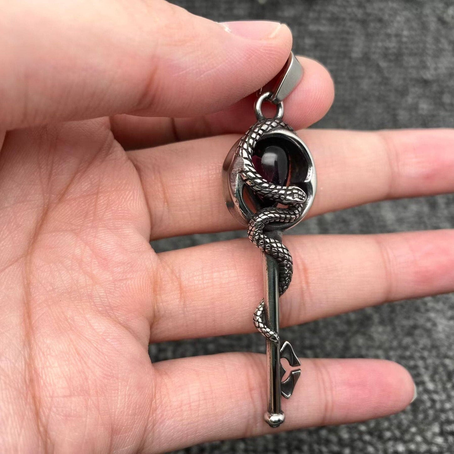 Mio Queena - Inlaid Glass Snake Coil The Key S.Steel Pendant - MJ/MNP