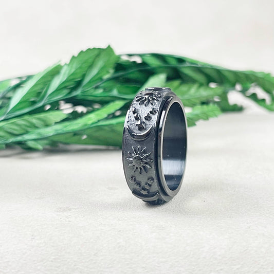Celestial Stainless Steel Spinner Band Ring: Black / 8