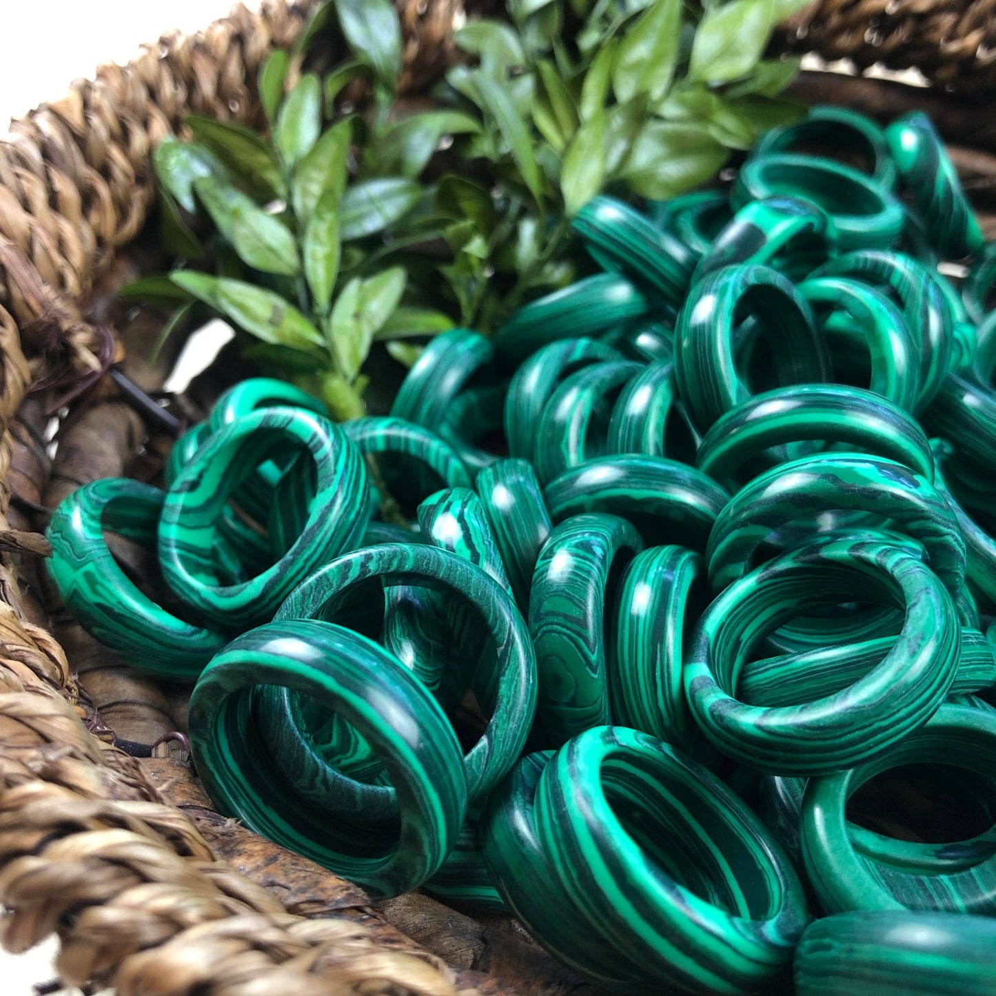 Synthetic Malachite 6mm Thin Band Ring: 8.5