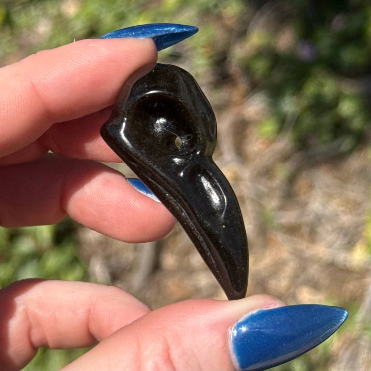 Gold Sheen Obsidian Raven Skull Carving - Small